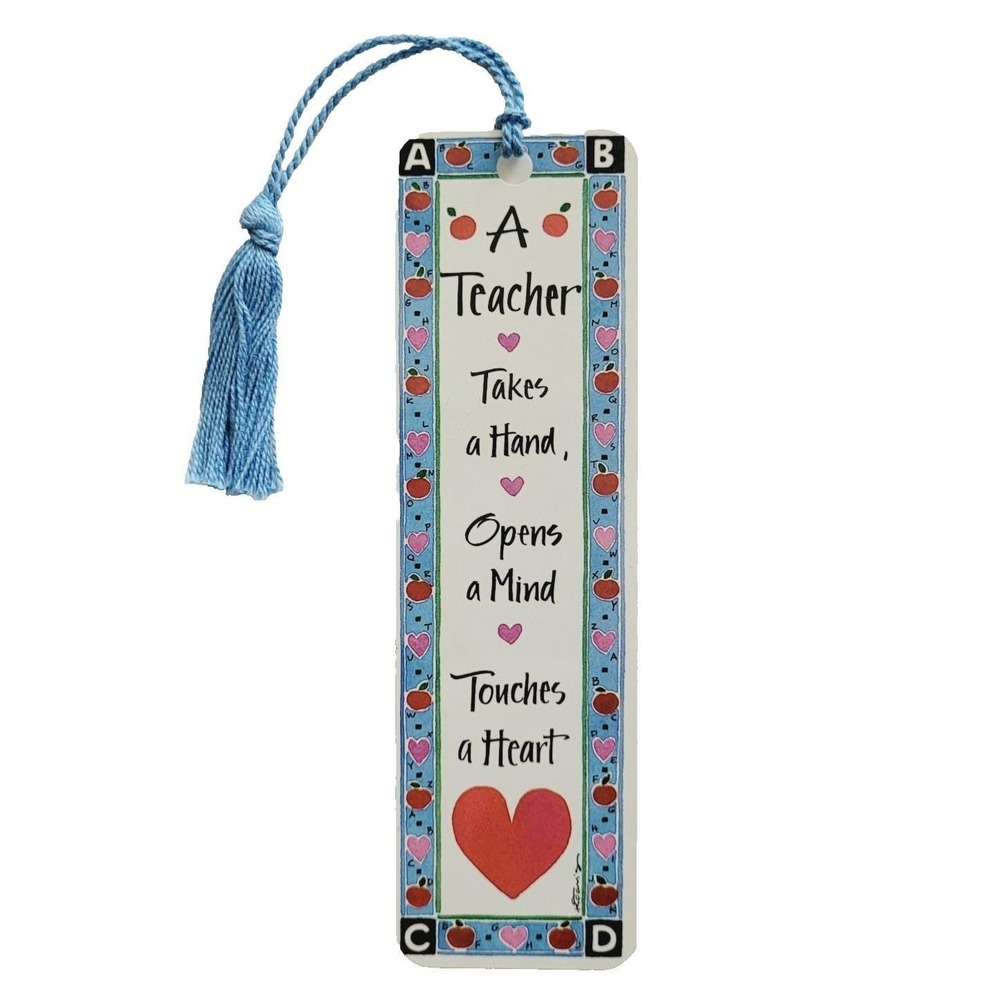 Vintage 90s Kathy Davis Teacher Hand Heart Mind Bookmark gift 1995 Artworks KD04